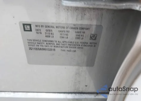 2017 Chevrolet Impala 1Lt из США, поврежденный, VIN 2G1105SA8H9132618